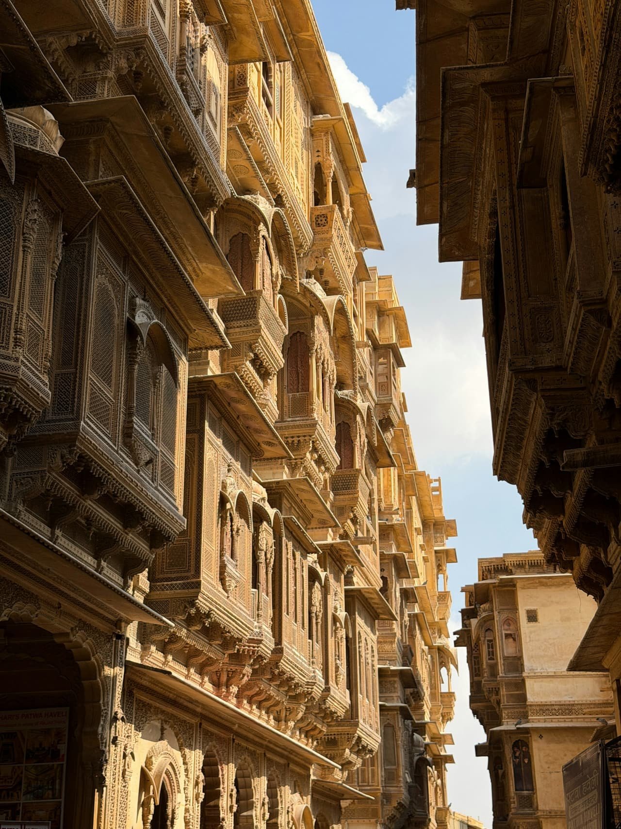 Carved sandstone havelis with stone balconies